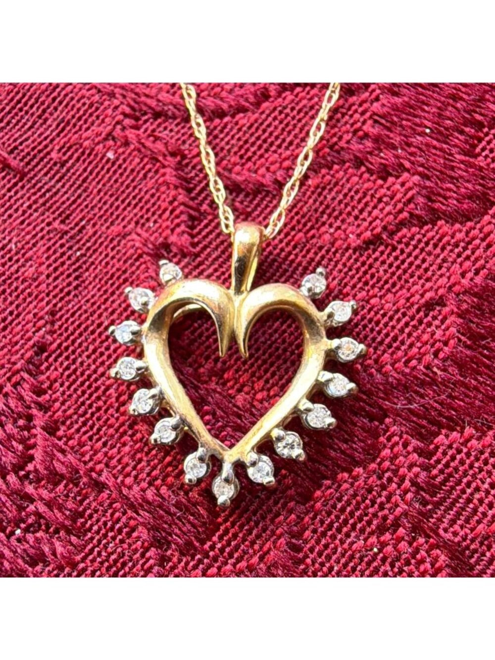 Vintage 10K Yellow Gold Diamond Open Heart Pendant Necklace NWT 1.5g ADL 0.10ctw